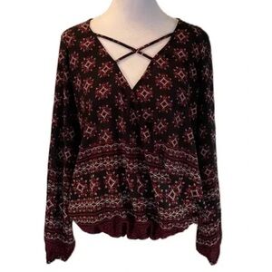 Harlowe & Graham faux‎ wrap long sleeve graphic print blouse size large